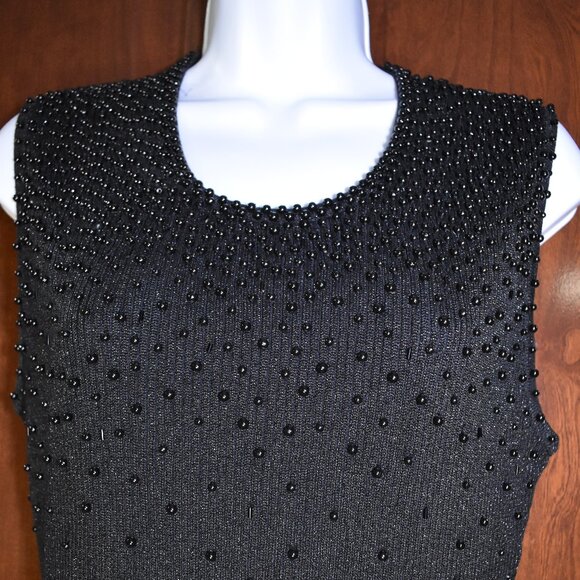 VTG Talk Of The Walk Beaded Sleeveless Sweater Blouse Black Size S M L - Picture 10 of 15